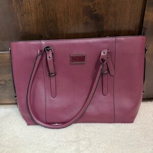 Brand New Elegant Plum Structured Tote Bag with Silver Hardware